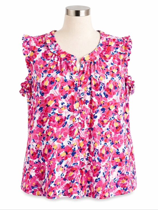 Time and Tru Tops - Time & Tru NWT Women's Pink Floral Ruffle Sleeve Tank Top Sz XXL (22) Summer